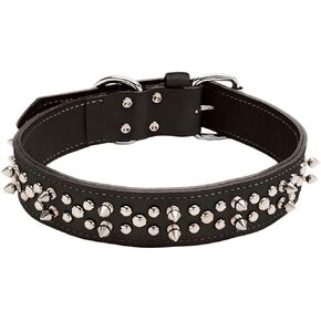 Coastal Pet - Circle T Oak Tanned Leather Double-Ply Spiked Dog Collar - Black - 1 1/2" x 26"