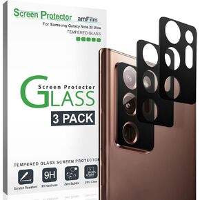 amFilm (3 Pack Camera Protector for Samsung Galaxy Note 20 Ultra, Rear-Facing Camera Tempered Glass Screen Protector (3 Pack, Black)