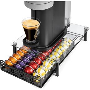 RECAPS Crystal Tempered Glass Organizer Drawer Holder Compatible with Nespresso Vertuo Capsules, K Pod Drawer Coffee Maker Machine Stand.