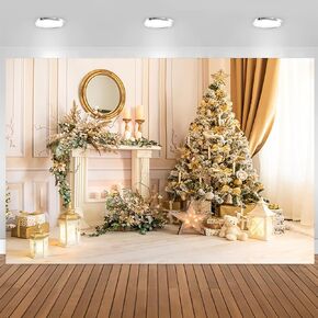 CSFOTO 20x10ft Christmas Fireplace Backdrop Indoor Christmas Theme Shooting Props Christmas Tree Flower Branches Photography Background New Year Family Christmas Party Decoration Banner