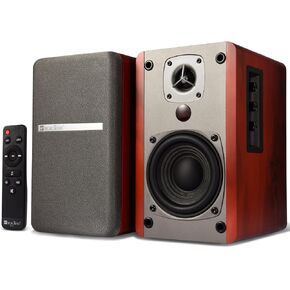 SINGING WOOD BT27 Active Powered Bluetooth Bookshelf Speakers for Studio Monitor TV Turntable Computer- 60 Watts RMS - Wood Grain Finish (Black)
