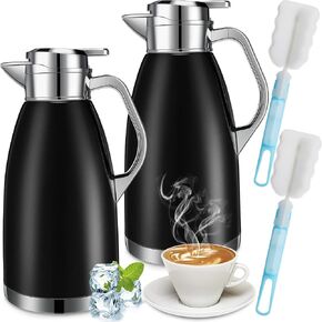 Tioncy 2 Pcs Thermal Coffee Carafe 78oz Insulated Carafe Hot Water Dispenser Stainless Steel Carafe for Hot Liquid Coffee Tea Milk with 2 Brushes Keep 12 Hours Hot 24 Hours Cold (Black)