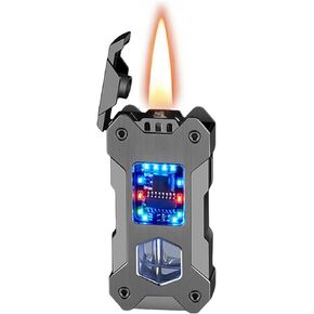 Smart Kerosene Soft Flame Lighter, Cool Metal Mecha Style Lighters, Refillable Lighter, Creative Torch Lighter with Four Ignition Methods (Fuel Not Included) (Brushed Grey)