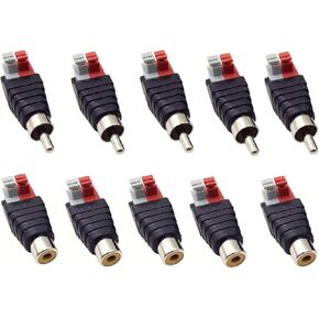 MATTOX 10 Packs Phono RCA Female and Male Combo, Wire Cable to Audio Male and Female AV 2 Screw Terminal Female Video Audio Spring Press Type Balun for CCTV (5 Male,5 Female)