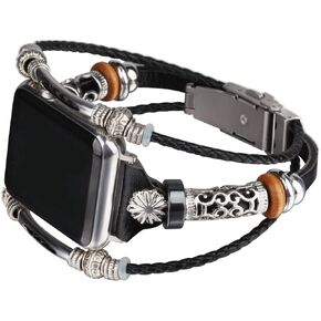 Leather Bands Compatible with Apple Watch Band,DIY Style Handmade Vintage Leather Bracelet Bands Replacement for iWatch SE SE2 8 7 6 5 4 3 2 1 Women Man,Upgraded Secure Clasp