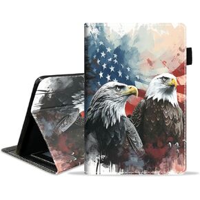 WEUIUJKILO Case for All-New Amazon Kindle Fire 7 Tablet 7" Display (12th Generation, 2022 Release), Slim PU Leather Stand Cover with Auto Sleep Wake, Patriotic American Flag Bald Eagle