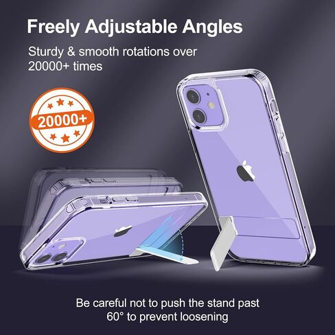 حافظة JETech لهاتف iPhone 12/12 Pro مقاس 6.1 بوصة مع حامل، تدعم الشحن اللاسلكي، غطاء هاتف نحيف مقاوم للصدمات، مسند معدني ثلاثي الاتجاهات (شفاف) in Saudi Arabia