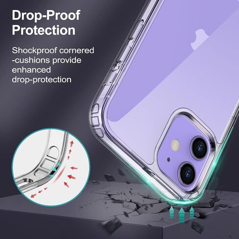 حافظة JETech لهاتف iPhone 12/12 Pro مقاس 6.1 بوصة مع حامل، تدعم الشحن اللاسلكي، غطاء هاتف نحيف مقاوم للصدمات، مسند معدني ثلاثي الاتجاهات (شفاف) in Saudi Arabia