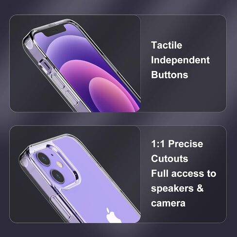 حافظة JETech لهاتف iPhone 12/12 Pro مقاس 6.1 بوصة مع حامل، تدعم الشحن اللاسلكي، غطاء هاتف نحيف مقاوم للصدمات، مسند معدني ثلاثي الاتجاهات (شفاف) in Saudi Arabia