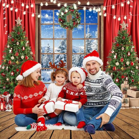10X10FT Christmas Backdrop for Photography Xmas Photo Backdrop Christmas Window Wonderland Backdrop Santa Claus Christmas Tree Decoration Backdrop Snowy Winter Photo Background F85 in Kuwait