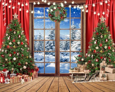 10X10FT Christmas Backdrop for Photography Xmas Photo Backdrop Christmas Window Wonderland Backdrop Santa Claus Christmas Tree Decoration Backdrop Snowy Winter Photo Background F85 in Kuwait