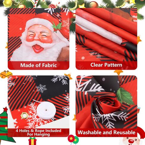 Merry Christmas Banner Backdrop,Large Xmas Background Santa Claus Tree, Hanging New Year Sign Poster for Indoor Outdoor Holiday Party Wall Decoration 70.8 x 43.3 Inch (Lattice Red) in Saudi Arabia