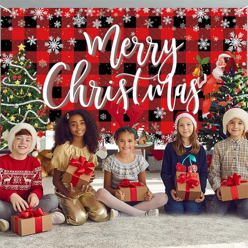 Merry Christmas Banner Backdrop,Large Xmas Background Santa Claus Tree, Hanging New Year Sign Poster for Indoor Outdoor Holiday Party Wall Decoration 70.8 x 43.3 Inch (Lattice Red) in Saudi Arabia