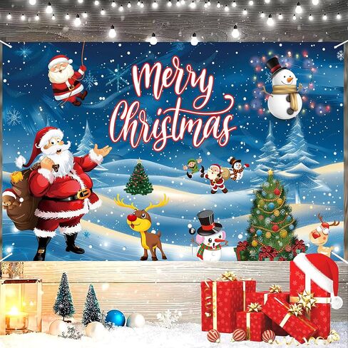Merry Christmas Banner Backdrop,Large Xmas Background Santa Claus Tree, Hanging New Year Sign Poster for Indoor Outdoor Holiday Party Wall Decoration 70.8 x 43.3 Inch (Lattice Red) in Saudi Arabia