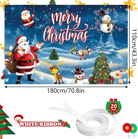 Merry Christmas Banner Backdrop,Large Xmas Background Santa Claus Tree, Hanging New Year Sign Poster for Indoor Outdoor Holiday Party Wall Decoration 70.8 x 43.3 Inch (Lattice Red) in Saudi Arabia