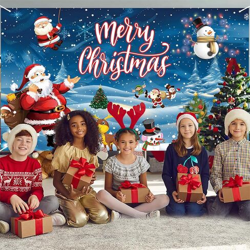 Merry Christmas Banner Backdrop,Large Xmas Background Santa Claus Tree, Hanging New Year Sign Poster for Indoor Outdoor Holiday Party Wall Decoration 70.8 x 43.3 Inch (Lattice Red) in Saudi Arabia