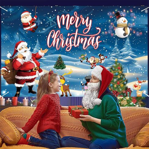 Merry Christmas Banner Backdrop,Large Xmas Background Santa Claus Tree, Hanging New Year Sign Poster for Indoor Outdoor Holiday Party Wall Decoration 70.8 x 43.3 Inch (Lattice Red) in Saudi Arabia