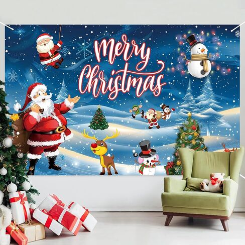 Merry Christmas Banner Backdrop,Large Xmas Background Santa Claus Tree, Hanging New Year Sign Poster for Indoor Outdoor Holiday Party Wall Decoration 70.8 x 43.3 Inch (Lattice Red) in Saudi Arabia