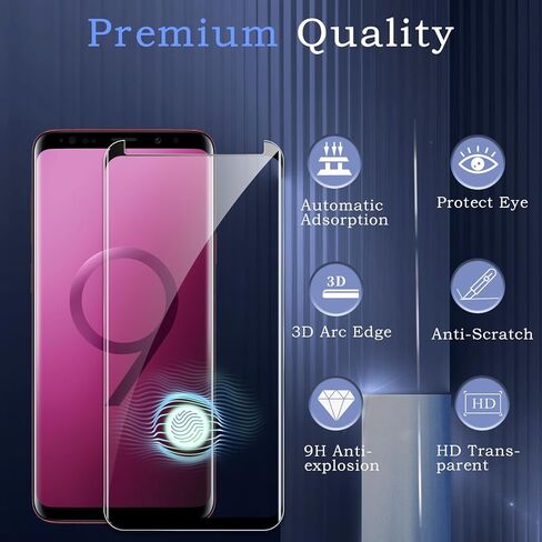 قطعتان من واقي الشاشة الزجاجي المقوى لهاتف سامسونج جالاكسي S9 بلس، طبقة زجاجية ثلاثية الأبعاد بتغطية كاملة، صلابة 9H، ترقية حماية الحواف، سهلة التركيب، خالية من الفقاعات، صديقة للحافظة in Kuwait
