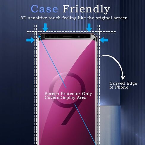 قطعتان من واقي الشاشة الزجاجي المقوى لهاتف سامسونج جالاكسي S9 بلس، طبقة زجاجية ثلاثية الأبعاد بتغطية كاملة، صلابة 9H، ترقية حماية الحواف، سهلة التركيب، خالية من الفقاعات، صديقة للحافظة in Kuwait