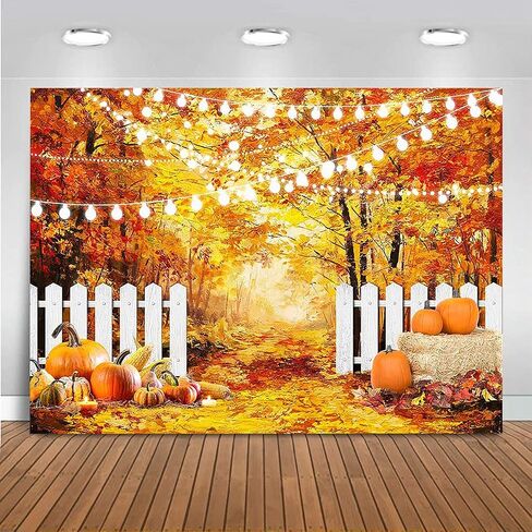 Mocsicka 7x5FT Fall Thanksgiving Backdrop Autumn Maple Leaves Forest Thanksgiving Background Fall Thanksgiving Party Supplies Farm Harvest Banner Photo Booth in Saudi Arabia