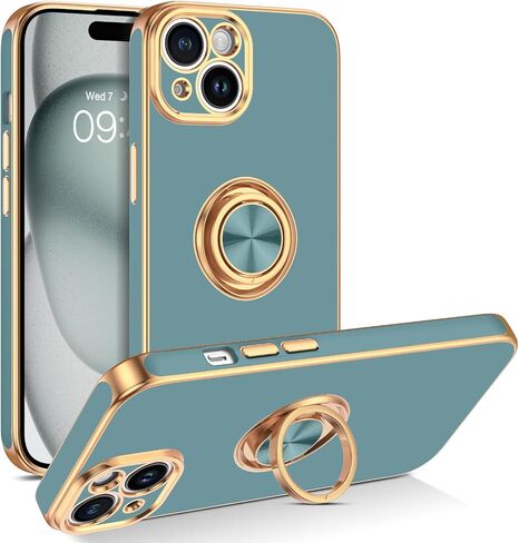 BENTOBEN Compatible with iPhone 15 Case, Phone Case iPhone 15, Slim Fit 360° Ring Holder Shockproof Kickstand Magnetic Car Mount Supported Non-Slip Protective Women Girls Men Boys Cover, Gray in Saudi Arabia