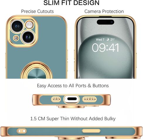 BENTOBEN Compatible with iPhone 15 Case, Phone Case iPhone 15, Slim Fit 360° Ring Holder Shockproof Kickstand Magnetic Car Mount Supported Non-Slip Protective Women Girls Men Boys Cover, Gray in Saudi Arabia