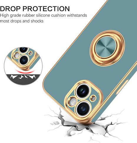 BENTOBEN Compatible with iPhone 15 Case, Phone Case iPhone 15, Slim Fit 360° Ring Holder Shockproof Kickstand Magnetic Car Mount Supported Non-Slip Protective Women Girls Men Boys Cover, Gray in Saudi Arabia