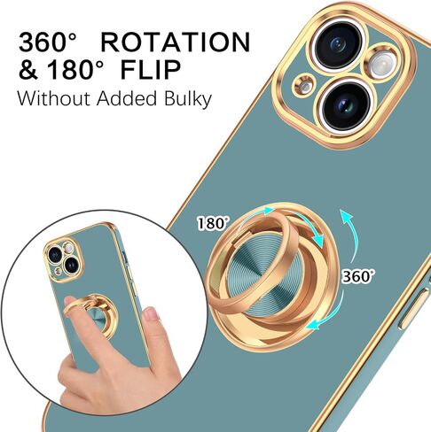 BENTOBEN Compatible with iPhone 15 Case, Phone Case iPhone 15, Slim Fit 360° Ring Holder Shockproof Kickstand Magnetic Car Mount Supported Non-Slip Protective Women Girls Men Boys Cover, Gray in Saudi Arabia