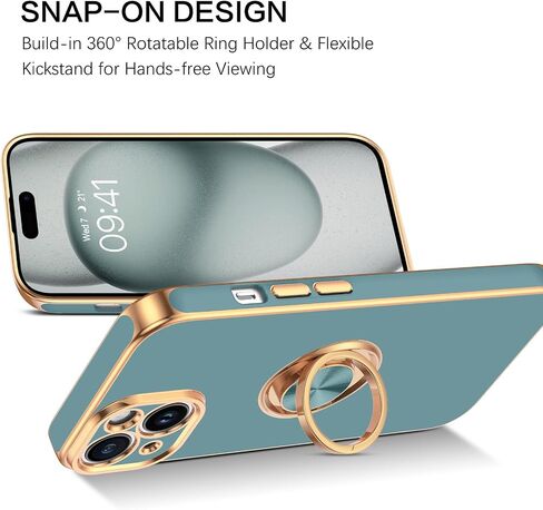 BENTOBEN Compatible with iPhone 15 Case, Phone Case iPhone 15, Slim Fit 360° Ring Holder Shockproof Kickstand Magnetic Car Mount Supported Non-Slip Protective Women Girls Men Boys Cover, Gray in Saudi Arabia