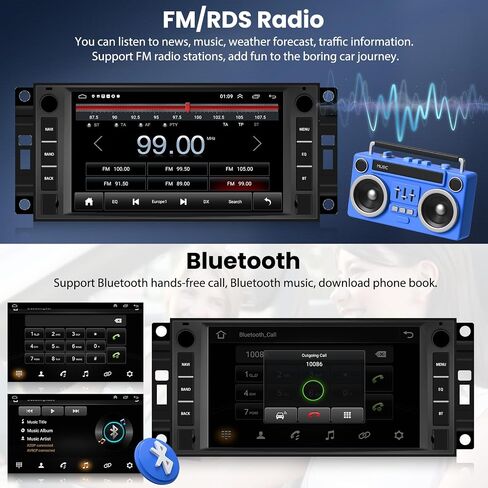 SIXTOP [1+32G] Android Car Stereo for Dodge Grand Caravan Jeep Wrangler JK Grand Cherokee Chrysler Chevrolet with Carplay Android Auto 7 inch Touch Screen FM RDS HiFi Bluetooth GPS+AHD Camera&MIC in Saudi Arabia