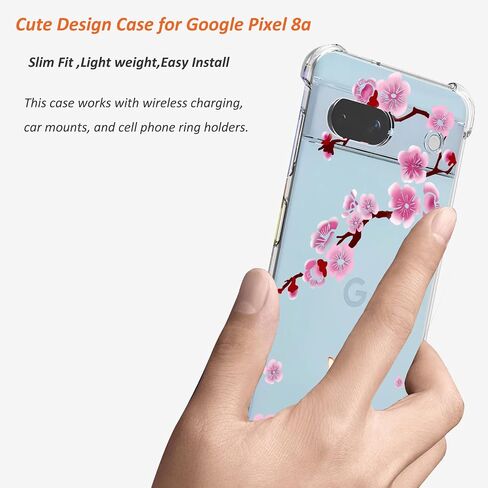 حافظة Google Pixel 8a 5G: تصميم زهور لطيفة للفتيات والنساء، غطاء هاتف محمول من السيليكون الناعم النحيف وممتص للصدمات من مادة TPU 8a 2024 (أخضر نعناعي/ماغنوليا) in Kuwait