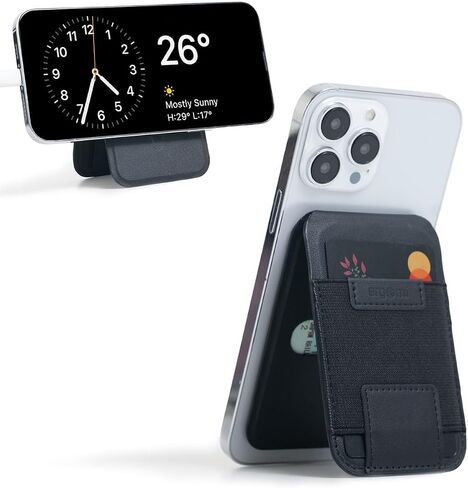 Hera Magnetic Hinge Wallet, Compatible with MagSafe Devices, Phone Wallet with Adjustable Stand, for iPhone 16/15/14/13/12 Series, Multiple Card Holder, Vegan Leather, Black in Saudi Arabia