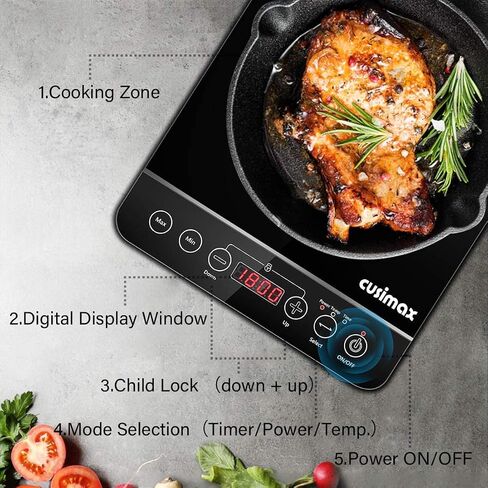 CUSIMAX Portable Induction Cooktop,3 Control Modes, 1800w 7.1" Heating Coil,140°F To 464°F,Induction Hot Plate with LED Display Sensor Touch Screen,Timer and Child Lock,Even and Fast Heating in Saudi Arabia