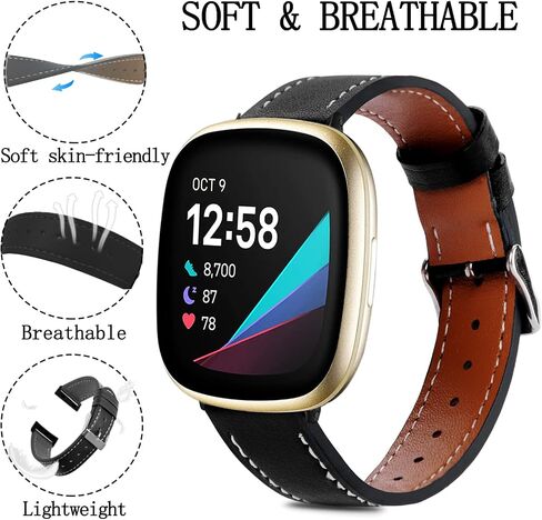 أحزمة جلدية من Attbbon متوافقة مع أحزمة ساعة Fit bit Versa 3/Fit bit Sense للنساء والرجال، سوار بديل ناعم قابل للتنفس وقابل للتعديل لـ Versa 3/Sense in Saudi Arabia