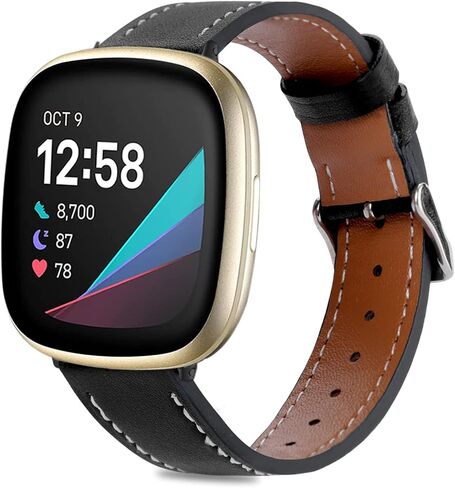 أحزمة جلدية من Attbbon متوافقة مع أحزمة ساعة Fit bit Versa 3/Fit bit Sense للنساء والرجال، سوار بديل ناعم قابل للتنفس وقابل للتعديل لـ Versa 3/Sense in Saudi Arabia