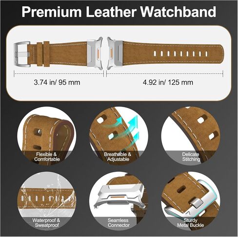 TiMOVO Genuine Leather Watch Band Compatible with Samsung Galaxy Watch 7 Ultra 47mm, Rugged Metal Connector Leather band for Galaxy Watch Ultra in Saudi Arabia