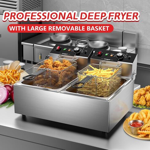 Electric Deep fryer Single Tank Deep Fryer with Basket Capacity 10L(10.5QT) | Electric Countertop Fryer Stainless Steel Deep Fryers for Restaurant Home Use , 1700 Watts, 110V (10L) UL Certified in Saudi Arabia