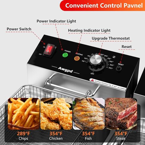 Electric Deep fryer Single Tank Deep Fryer with Basket Capacity 10L(10.5QT) | Electric Countertop Fryer Stainless Steel Deep Fryers for Restaurant Home Use , 1700 Watts, 110V (10L) UL Certified in Saudi Arabia