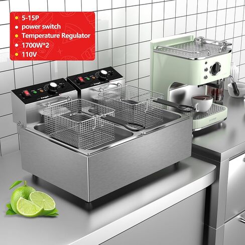 Electric Deep fryer Single Tank Deep Fryer with Basket Capacity 10L(10.5QT) | Electric Countertop Fryer Stainless Steel Deep Fryers for Restaurant Home Use , 1700 Watts, 110V (10L) UL Certified in Saudi Arabia