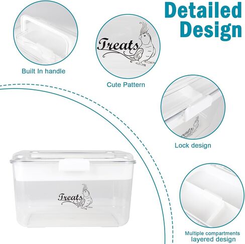 حاوية تخزين بذور الطيور، حاوية علاج الطيور مع مغرفة طعام، حاوية علاج الحيوانات الأليفة الشفافة المكونة من طبقتين، صندوق تخزين لبذور الطيور البرية، بذور عباد الشمس، علاج الطيور مقاوم للقوارض in Kuwait