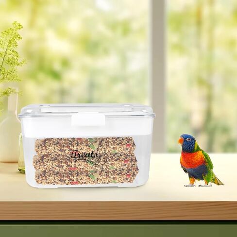 حاوية تخزين بذور الطيور، حاوية علاج الطيور مع مغرفة طعام، حاوية علاج الحيوانات الأليفة الشفافة المكونة من طبقتين، صندوق تخزين لبذور الطيور البرية، بذور عباد الشمس، علاج الطيور مقاوم للقوارض in Kuwait