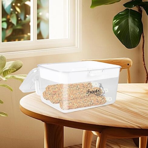 حاوية تخزين بذور الطيور، حاوية علاج الطيور مع مغرفة طعام، حاوية علاج الحيوانات الأليفة الشفافة المكونة من طبقتين، صندوق تخزين لبذور الطيور البرية، بذور عباد الشمس، علاج الطيور مقاوم للقوارض in Kuwait