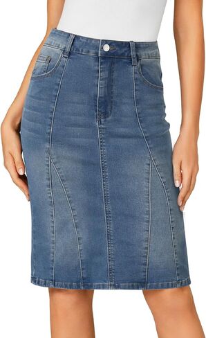 LYANER Women's Denim High Waisted Knee Length Pencil Mermaid Stretch Jean Skirt in Saudi Arabia