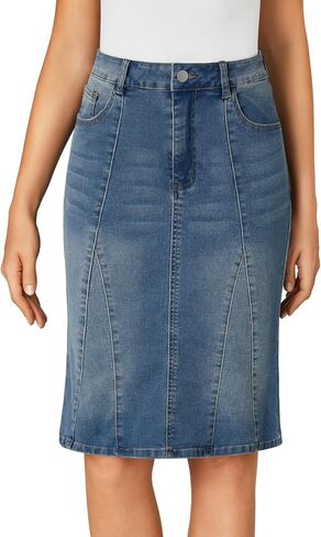 LYANER Women's Denim High Waisted Knee Length Pencil Mermaid Stretch Jean Skirt in Saudi Arabia