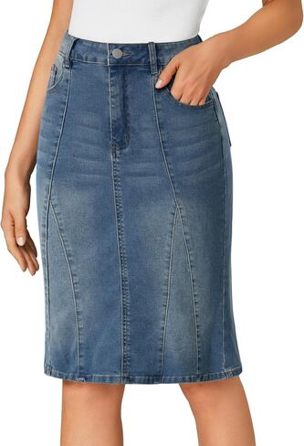LYANER Women's Denim High Waisted Knee Length Pencil Mermaid Stretch Jean Skirt in Saudi Arabia