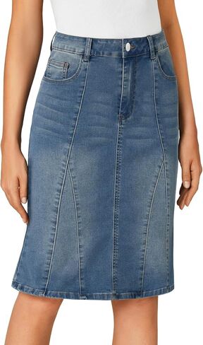 LYANER Women's Denim High Waisted Knee Length Pencil Mermaid Stretch Jean Skirt in Saudi Arabia