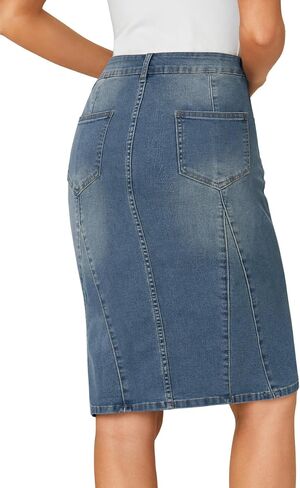 LYANER Women's Denim High Waisted Knee Length Pencil Mermaid Stretch Jean Skirt in Saudi Arabia