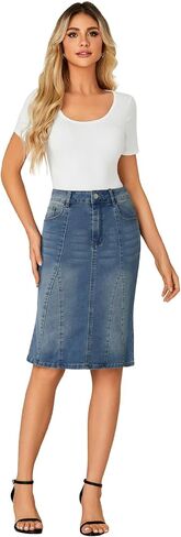LYANER Women's Denim High Waisted Knee Length Pencil Mermaid Stretch Jean Skirt in Saudi Arabia
