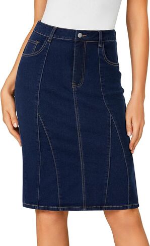 LYANER Women's Denim High Waisted Knee Length Pencil Mermaid Stretch Jean Skirt in Saudi Arabia
